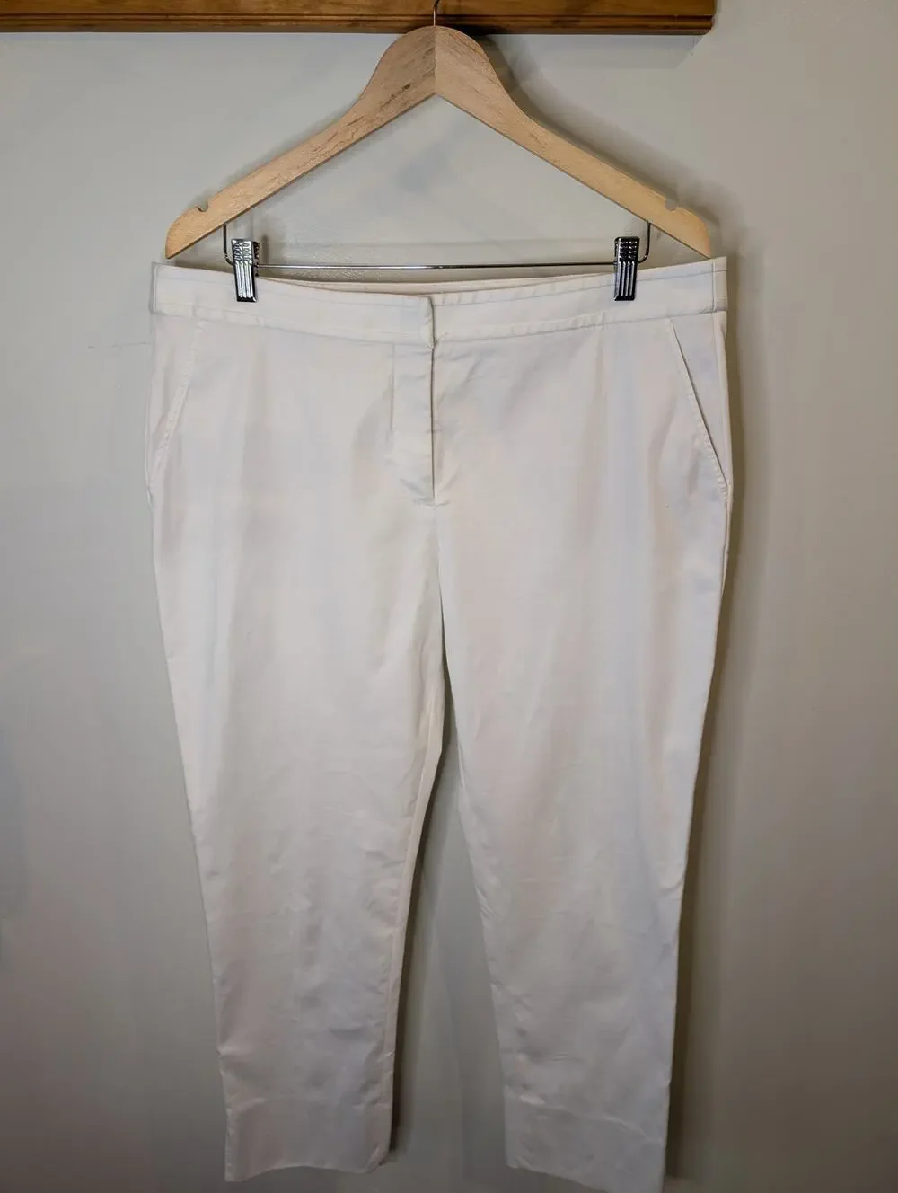 Tory Burch Women's White Cropped Pants Stretch Cotton Tailored Size 14